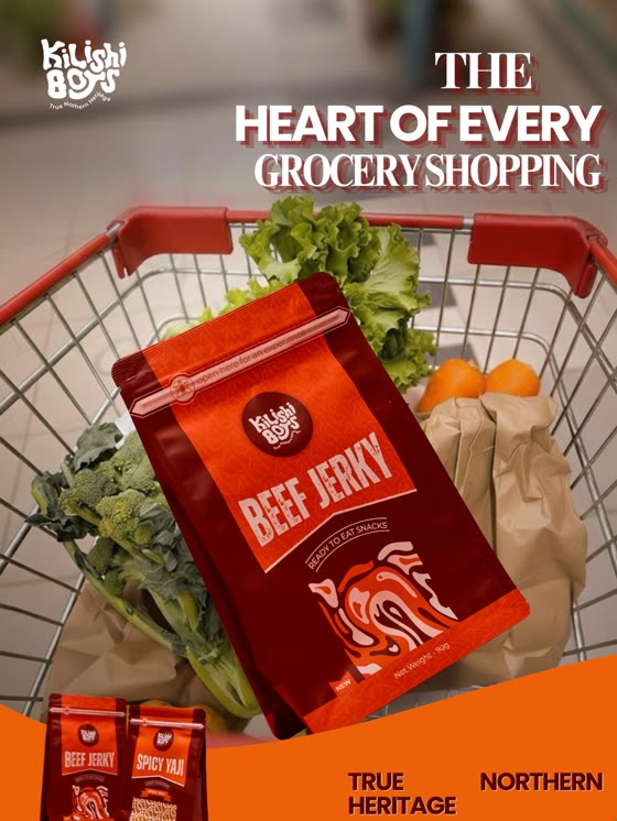 Kilishi Boys beef jerky in a grocery cart